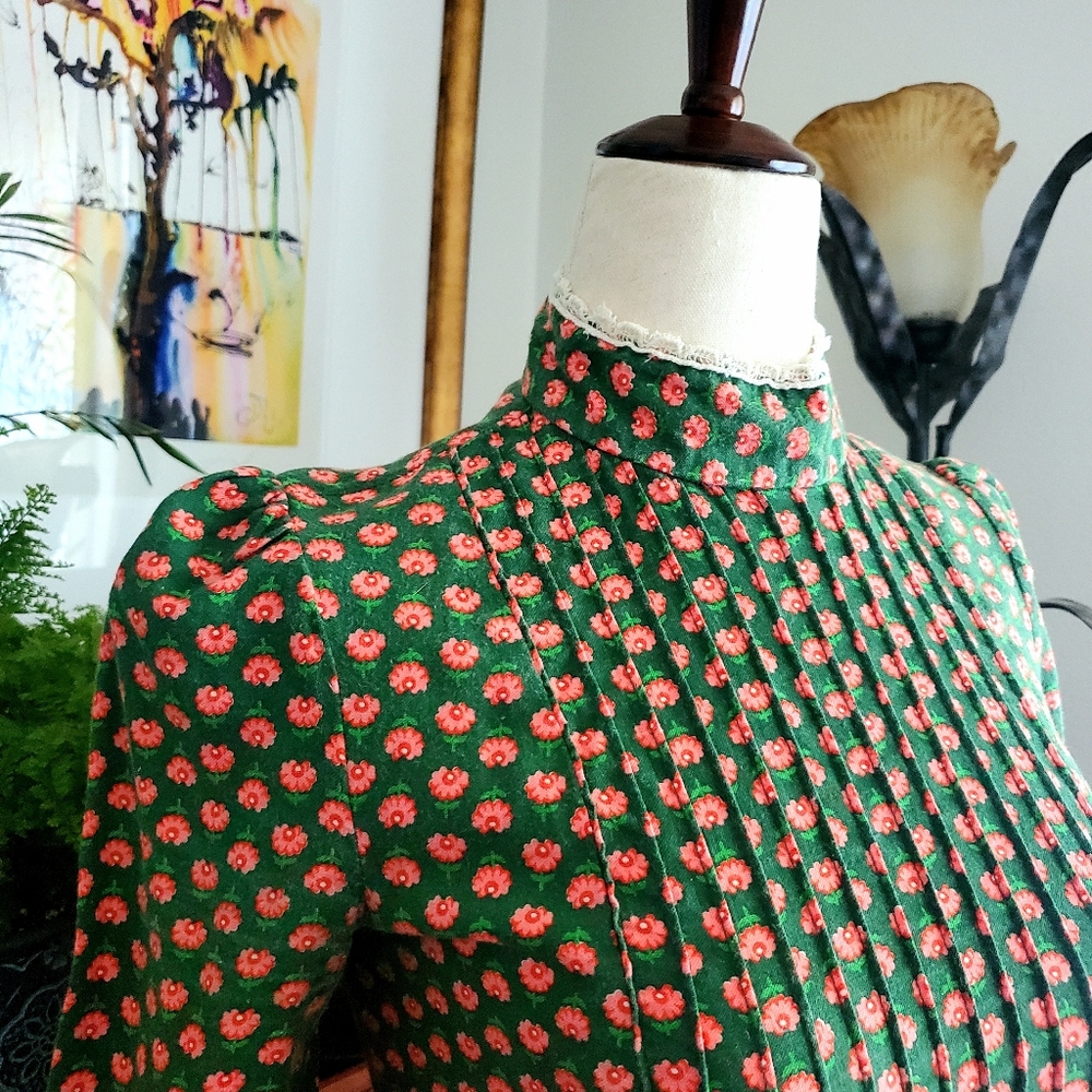 Vintage 70s Green Cottagecore Prairie Dress - Picture 4 of 7